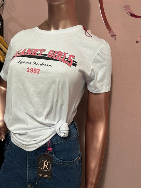 Tshirts manga curta com escrita na frente e Gliter na escrita