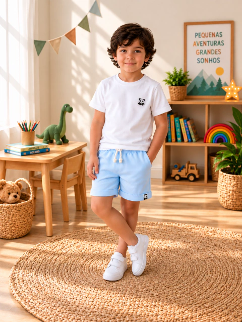 Short Moletom Infantil Azul