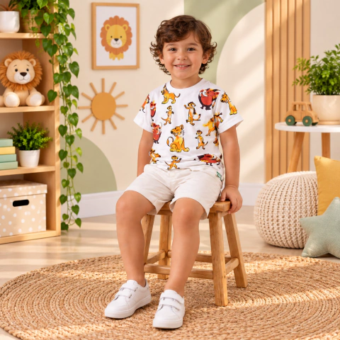 Camiseta Infantil Branca 100% Algodão Estampa Rei LEão