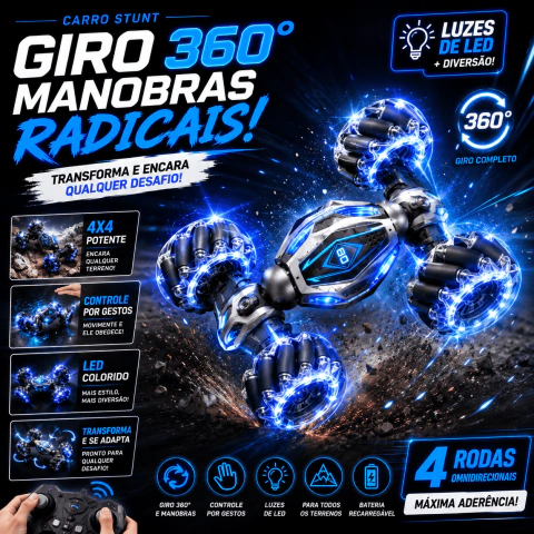 Carro Controle Remoto 360° Sensor Gestos Luz Som Fumaça