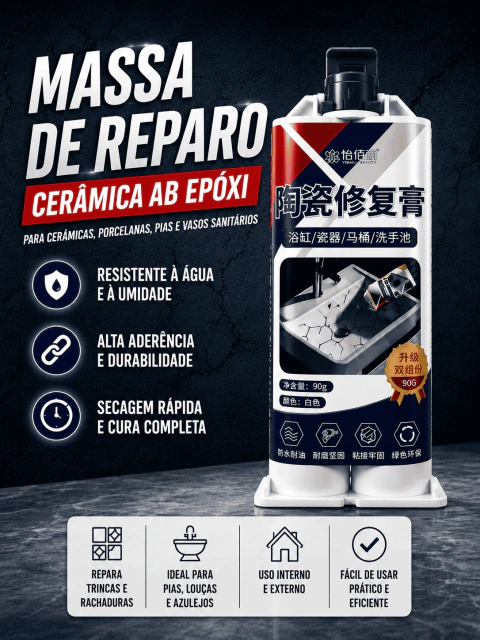 Massa Epóxi AB Reparo Vaso Pia Cerâmica Trinca Kit 90g