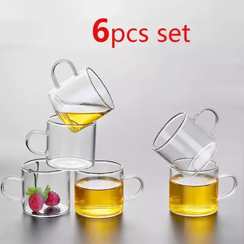 Conjunto de xícaras de café com 6 copos transparentes de vidro de borosilicato