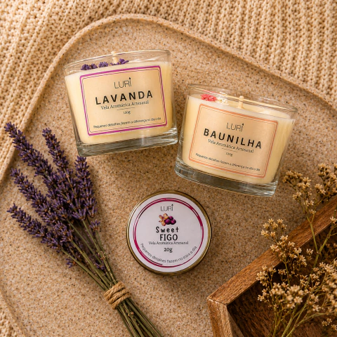 Kit 2 Velas Aromáticas Baunilha & Lavanda 120g + Mini de 20g - comprar online