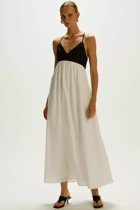 VESTIDO LUIZA OFF-WHITE COM PRETO