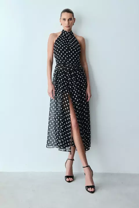 VESTIDO MIDI FRENTE UNICA POÁ PRETO