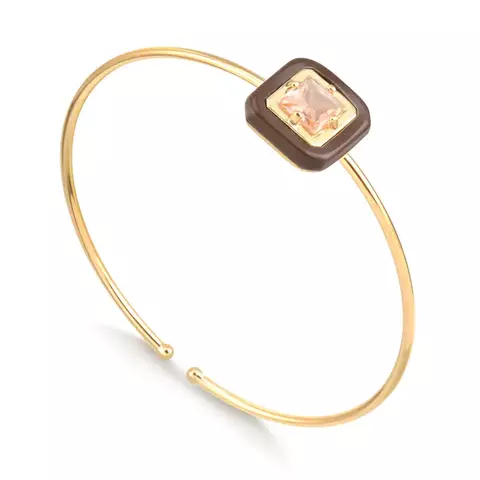 BRACELETE AMOUR QUADRADO RESINADO MARROM E ZIRCÔNIA.