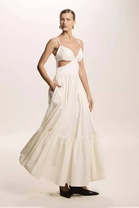 VESTIDO LONGO ABERTURA LATERAL COM RECORTE BUSTO OFF WHITE