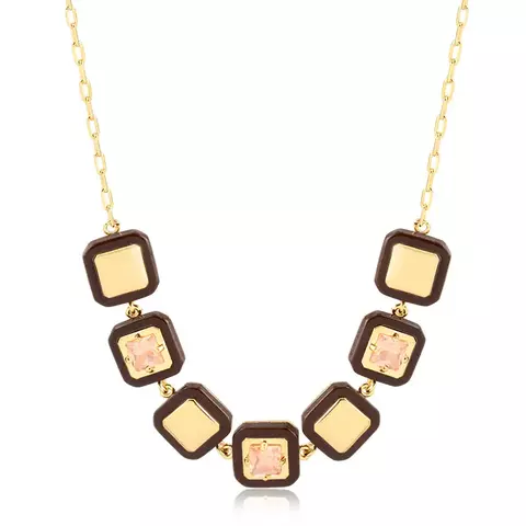 COLAR CHOKER AMOUR QUADRADO RESINADO MARROM ZIRCÔNIA - 30 cm