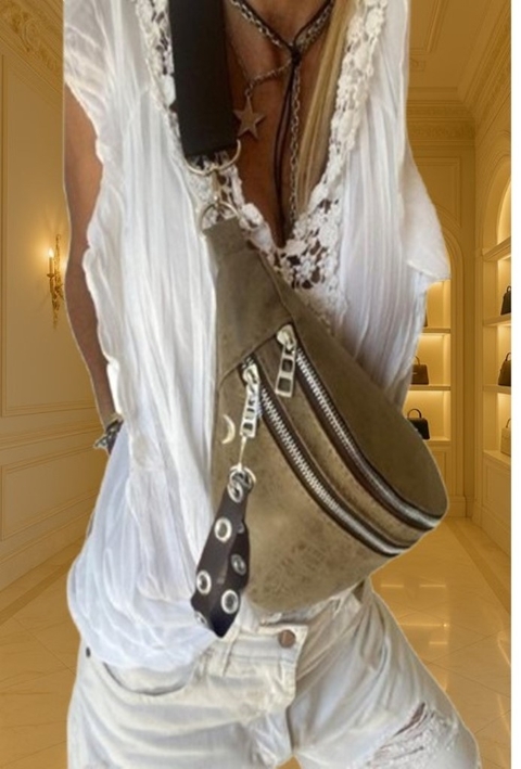 RIÑONERA URBANA -DOBLE BOLSILLO - COLOR MARRON GASTADO