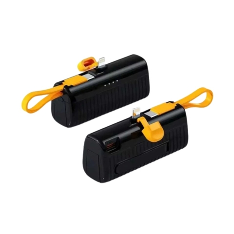 Mini Cargador Portátil 10000mAh Negro con Cables Integrados Lightning y USB-C | Carga Rápida para todas las marcas
