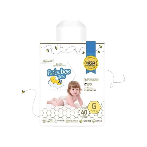 FRALDA DERMOPROTETORA BABY BEE FREE G, 40 UND