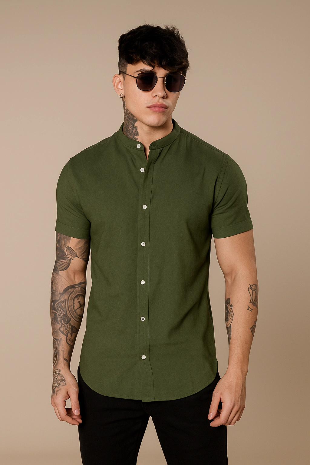 Camisa Aberta Viscolinho - Verde Militar