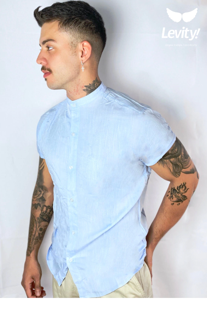 Camisa Aberta Viscolinho - Azul Bebê