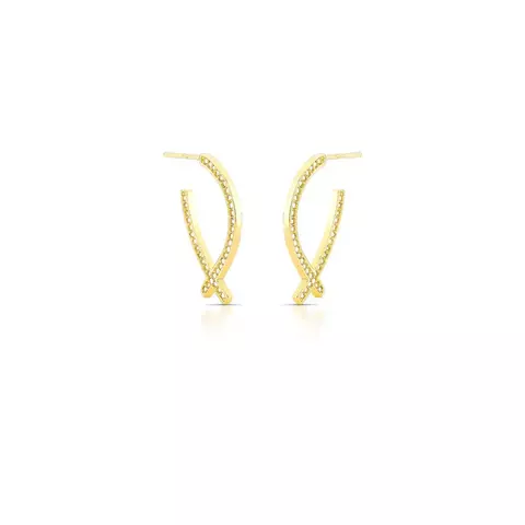 MEIA ARGOLA TRANÇADA E CURVA CRAVEJADA BANHADA A OURO