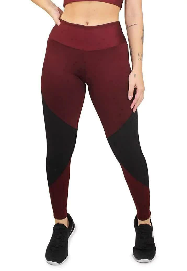 Calça Bicolor Preto Legging Marsala | REF: LC1