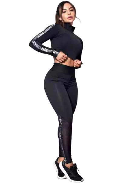 Calça Legging com Elástico e Tela Dry + Cropped Manga Longa Gola Alta Conjunto Fitness | REF: FRD6