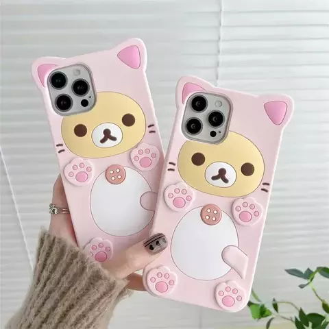 Capa de Celular Rilakkuma Ursinho + Kitty Gatinho Pata Case Fofo e Resistente
