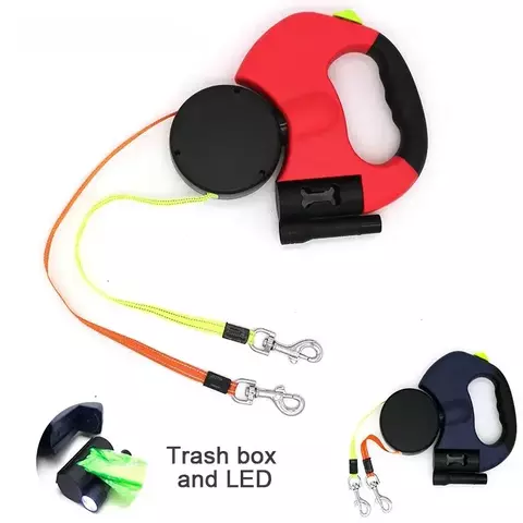 Guia Plus;Trela dupla para cães, com luz retrátil, corda de tração dupla para animais