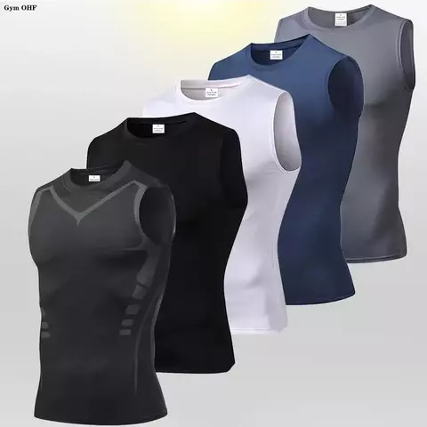 Regata masculina esportiva de compressão. Leve, respirável e de secagem rápida, ideal para corrida, treino de academia e atividades ao ar livre. - comprar online