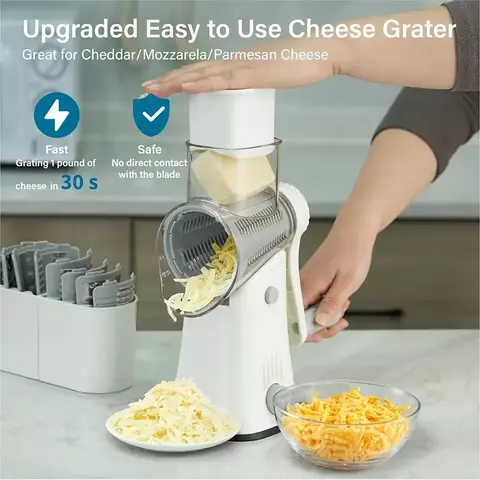 Ralador Rotativo 5 em 1: Multifuncional para cozinha, ideal para ralar queijo, fatiar legumes, cortar em julienne, estilo waffle e triturar nozes. - comprar online
