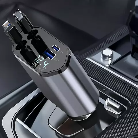 SmartCharge Auto – Carregador de Carro 4 em 1 com Tela de Voltagem LED