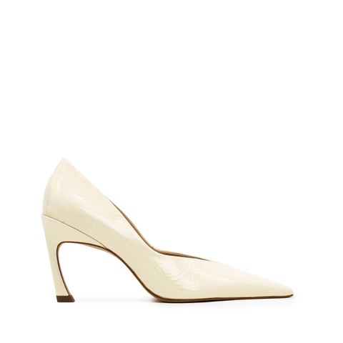 ALBA | Amarelo Manteiga | Scarpin em verniz show com salto arquitetônico