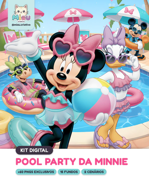 Kit Digital | Pool Party da Minnie (+60 PNGs Exclusivos)