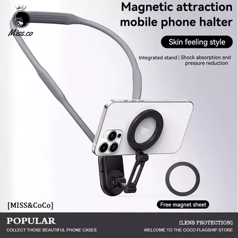 Clipe magnético para telefone com montagem no pescoço 360 ° Suporte de telefo
