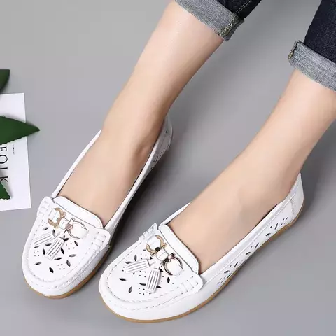 Tênis feminino verão sapatos de couro genuíno com salto baixa penetração em