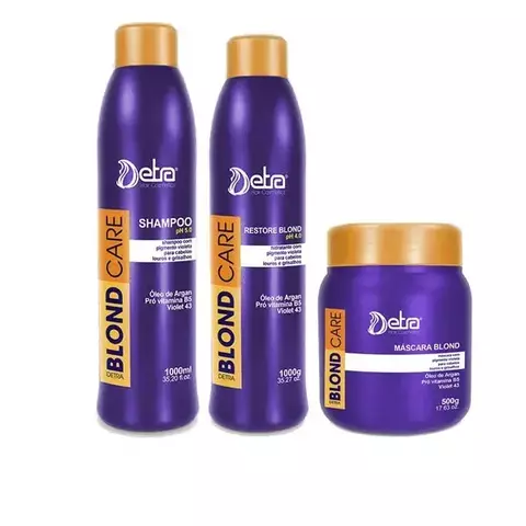 Detra Blond Care Shampoo 1Lt + Restore 1Lt + Máscara 500g Gde