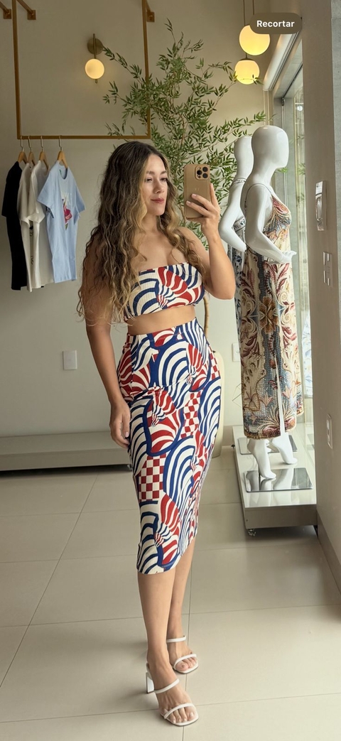 Saia Midi Concha Grafica Farm - comprar online