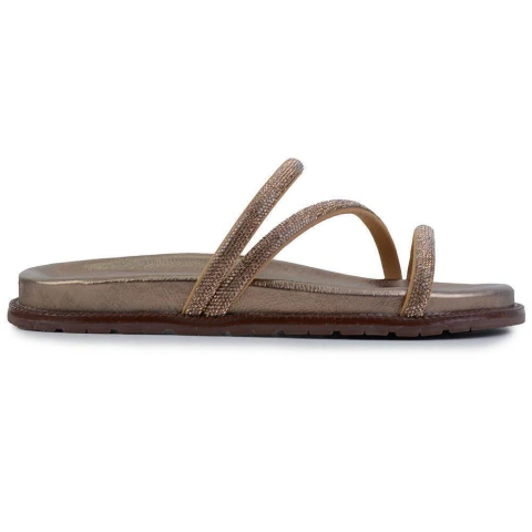 Chinelo Feminino Mezzo Punto Papete Couro Dourado - 3740