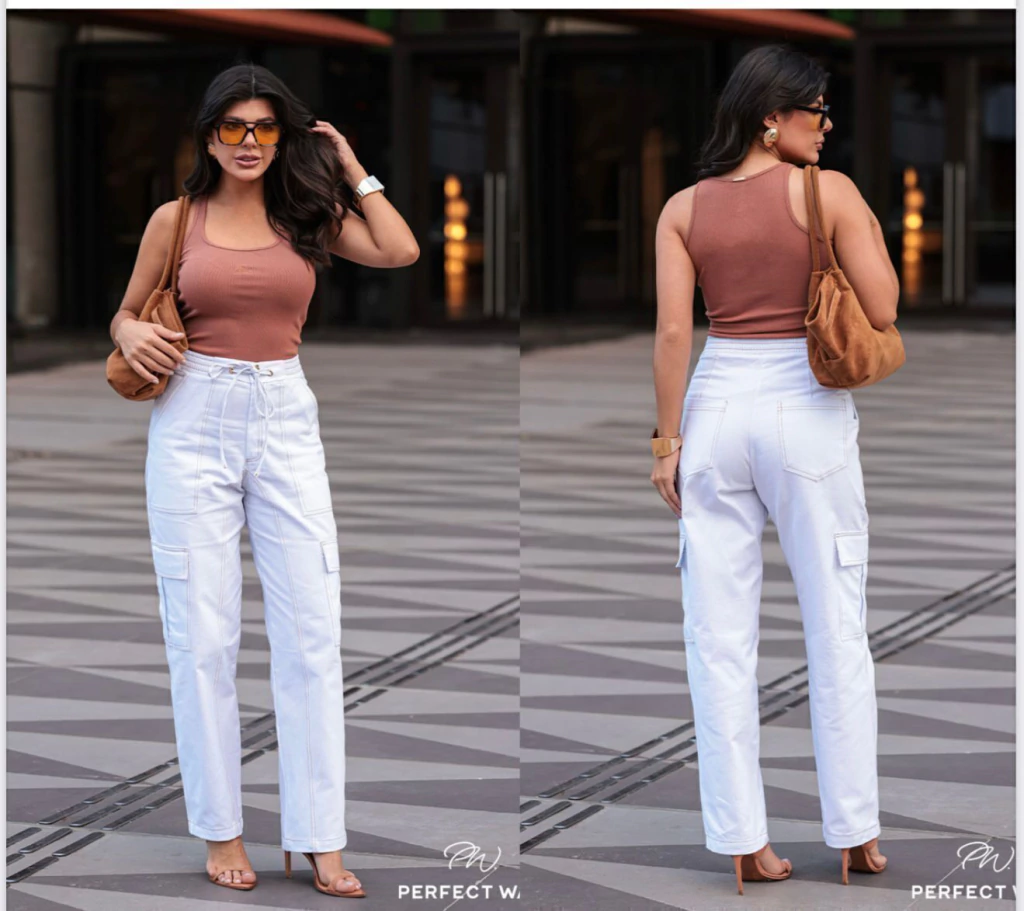 CALCA FEMININA CARGO OFF WHITE P