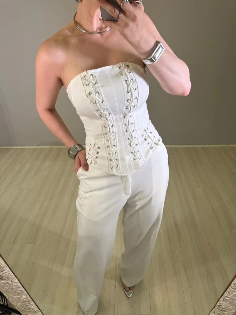 CALCA CORTE RETO FEMININA OFF WHITE