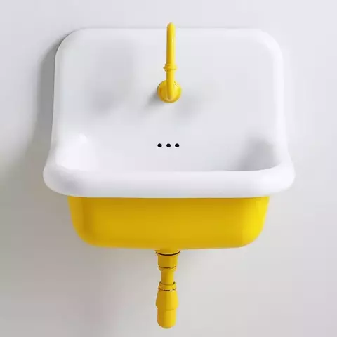 Cuba Pia Vintage Evier Retro Europe Design Old Amarelo Acabamento Esmaltado