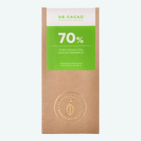 Chocolate 70% Puro Cacao con Azúcar Orgánico DR CACAO - comprar online