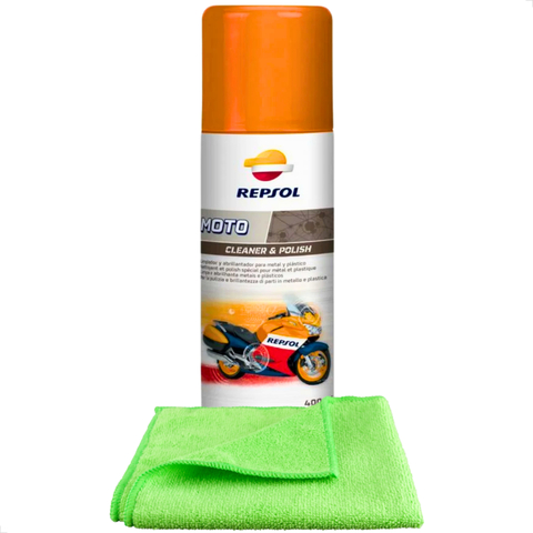 Kit Repsol Spray Cleaner & Polish 400ml + Pano Microfibra