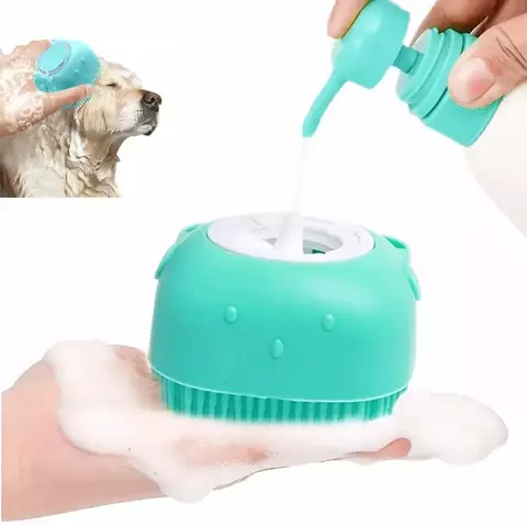 Escova de banho para animais de estimação, massageador de silicone macio, gel