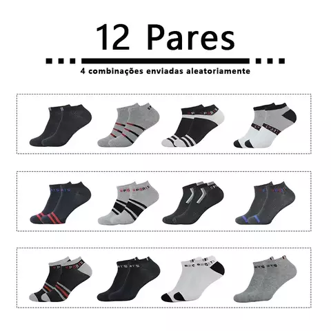 12 Pares, Meias Curtas de Barco, Meias Masculinas de Algodão, Leves, Respiráve