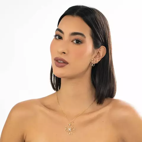 Conjunto Flor Dourada Banhado a Ouro 18K