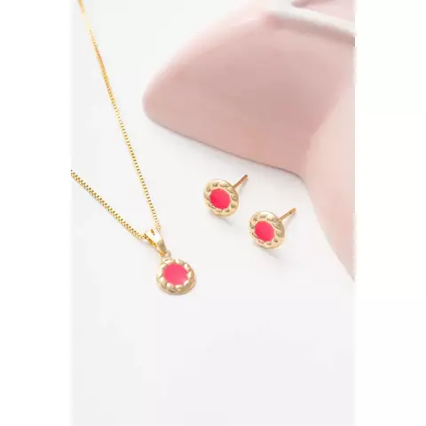 Conjunto Infantil Redondo Esmaltado com borda Dourado