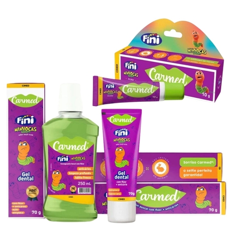 Kit Carmed Fini Minhocas Azedinhas Hidratante Labial + Enxaguante Bucal + Gel Dental
