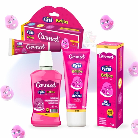 Kit Carmed Fini Beijos Hidratante Labial + Enxaguante Bucal + Gel Dental
