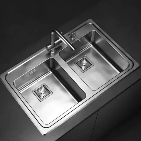 Bacha Cocina Doble 1 Agujero Dosificador Johnson Acero Quadra Q084ad Color Plateado - comprar online