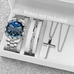 3 pçs moda masculina relógios de negócios luxo banda aço masculino analógic na internet