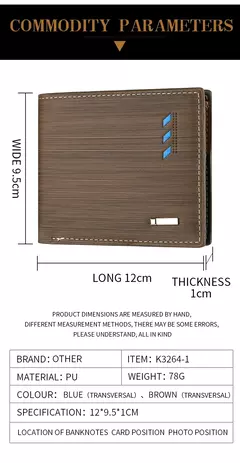 Imagem do Carteira curta masculina de couro PU, carteira masculina com porta-cartões