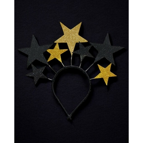 Tiara de Carnaval - Estrelas Preta com Dourado