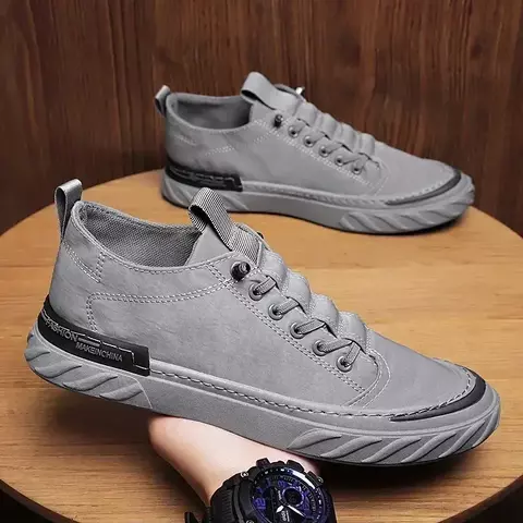 Sapatos casuais masculino de lona tipo tênis 2025.