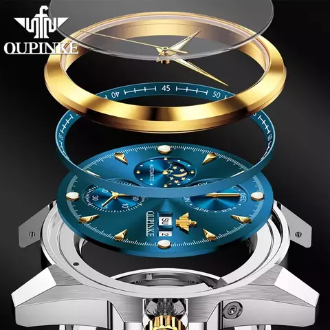 Oupinke 3299 relógios automáticos para homens pulseira de aço de tungstênio