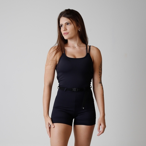 Macaquinho Fitness com Cintos - Preto